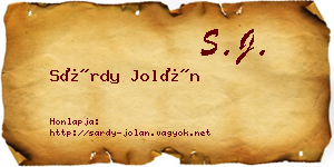 Sárdy Jolán névjegykártya