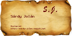 Sárdy Jolán névjegykártya